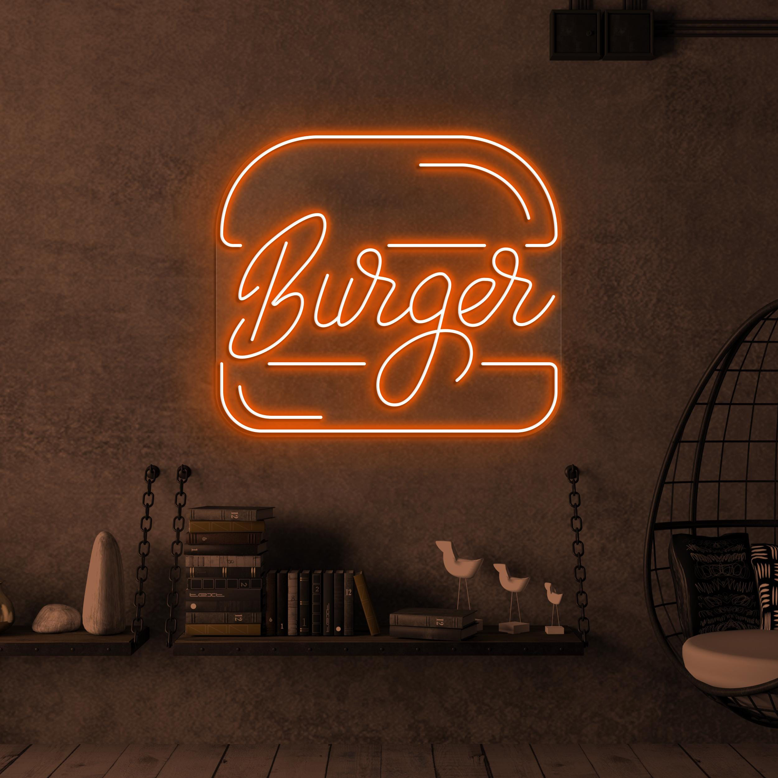 Burger Neon Sign, Hamburger LED Light, Fast Food Decor, Burger Logo Sign, Burger Lover Gift, Hamburger Neon Art, Sign, Restaurant Neon Sign