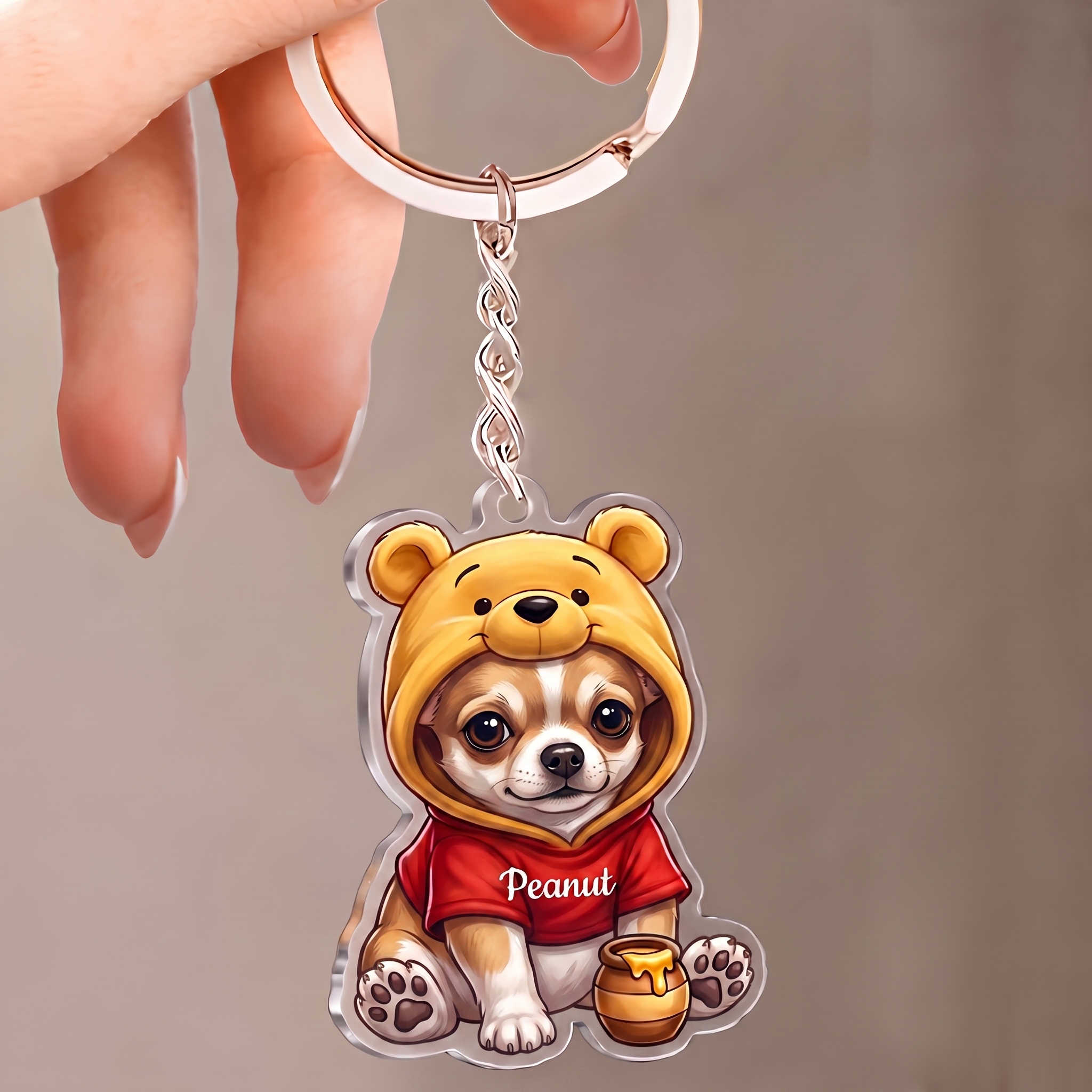 Personalized Name Chihuahua Dog Honey Bear Acrylic Keychain