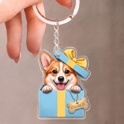 Personalized Name Corgi Dog Gift Box Acrylic Keychain