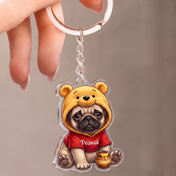 Personalized Name Pug Dog Honey Bear Acrylic Keychain