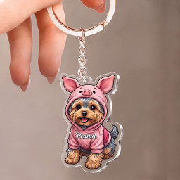 Personalized Name Yorkshire Dog Pink Pig Acrylic Keychain