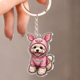 Personalized Name Bichon Frise Dog Pink Pig Acrylic Keychain